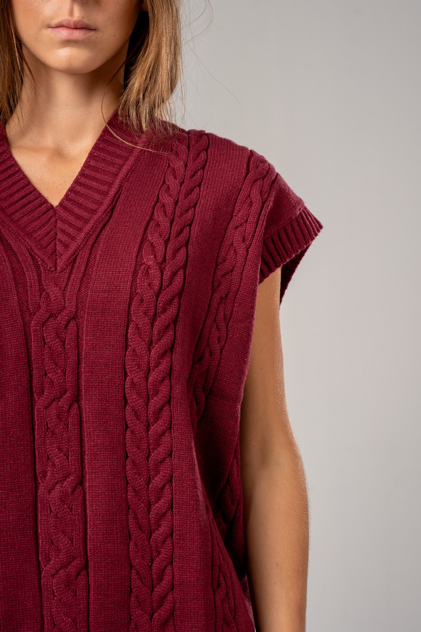 Burgundy V-Neck Cable vest